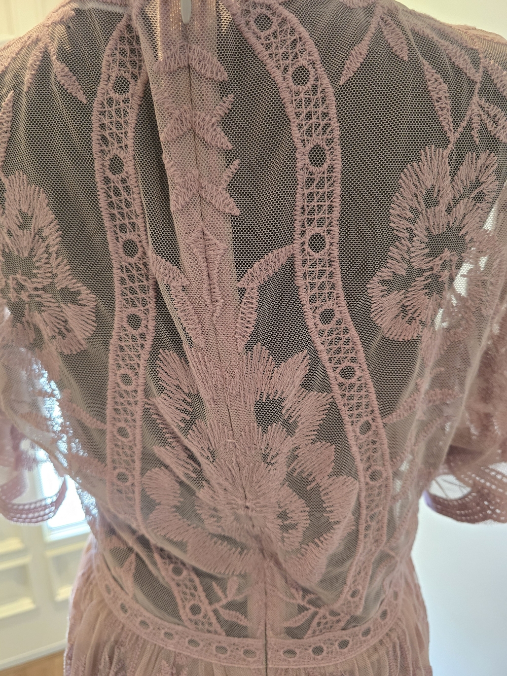 Women's PinkBlush Mauve Lace Mesh Overlay Maxi Dress - Picture 8 of 10